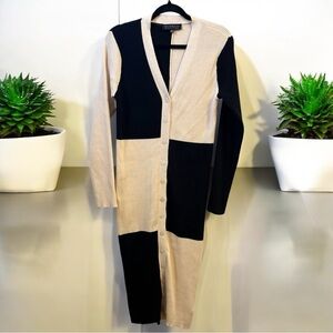 Eloquii Black and Tan Asymmetrical Ribbed Sheath Dress